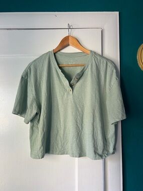 Everlane Light Sage Button Henley Crop Top - Women